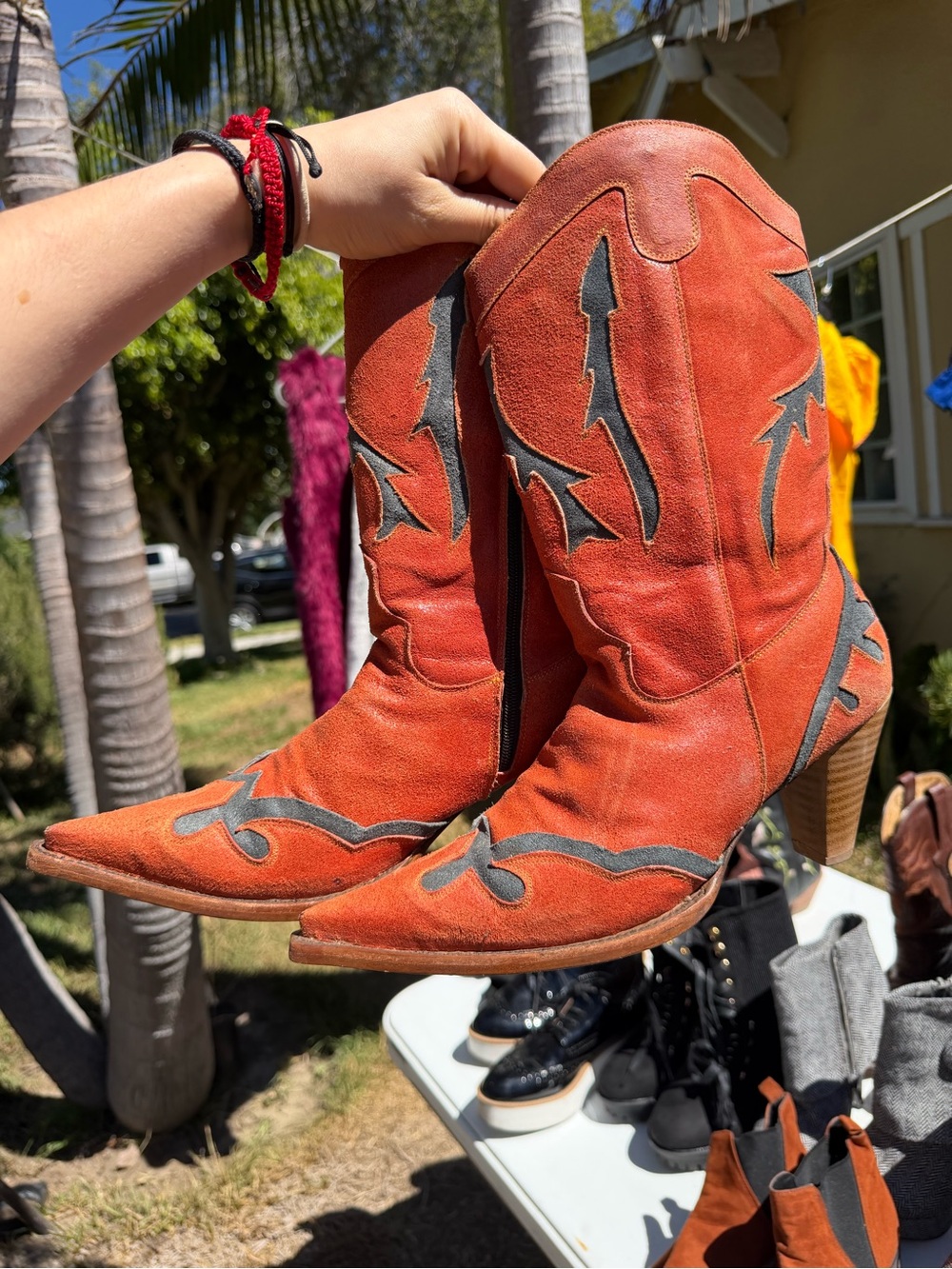 Women's Red Suede Western Ankle Boots
